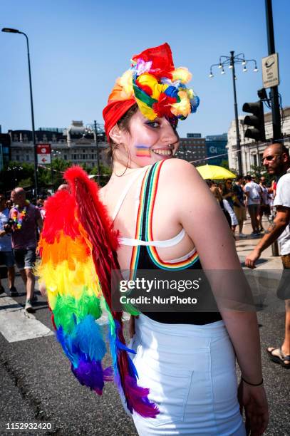 Portraits of people during the Gay Pride 2019 on June 29, 2019 in Milan, Italy.