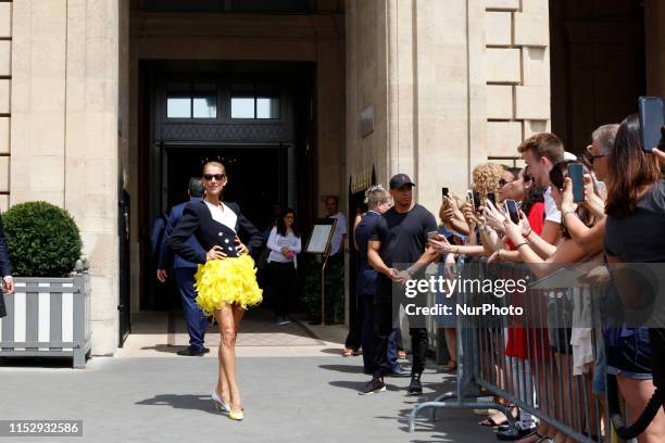 Celine Dion seen leaving her hotel in Paris, France, on June 30, 2019.