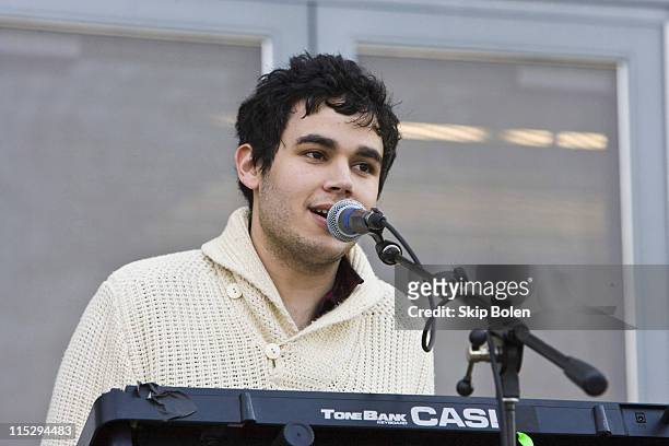 Keyboardist Rostam Batmanglij of the indie rock band Vampire Weekend performs at Pocket Park at The LBC Quad on Tulane University in New Orleans,...