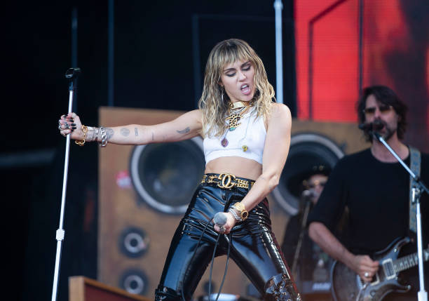 Miley Cyrus performs on The Pyramid Stage during day five of Glastonbury Festival at Worthy Farm, Pilton on June 30, 2019 in Glastonbury, England.