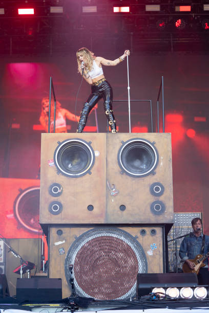 Miley Cyrus performs on The Pyramid Stage during day five of Glastonbury Festival at Worthy Farm, Pilton on June 30, 2019 in Glastonbury, England.