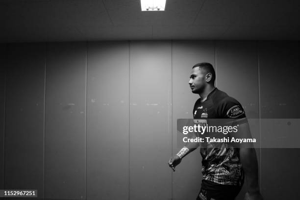Toni Pulu of the Brumbies walks a corridor to the pitch prior to the Super Rugby match between Sunwolves and Brumbies at the Prince Chichibu Memorial...