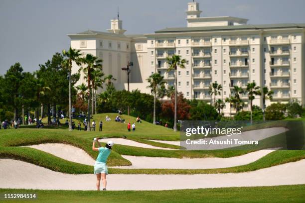 Jae-Eun Chung of South Korea hits her second shot on the 14th hole after the second round of the Resorttrust Ladies at Grandi Hamanako Golf Club on...