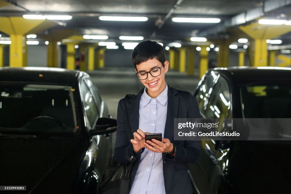 Businesswoman in a parking garage