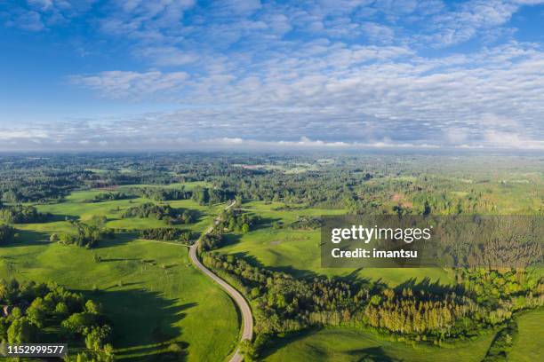 areal view of a landscape of vecpiebalga. a region in vidzeme, latvia. - latvia forest stock pictures, royalty-free photos & images