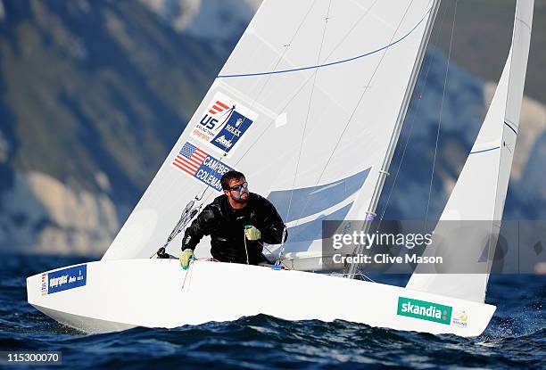 Andrew Campbell and Ian Coleman in action during the Star Class race on day one of the Skandia Sail For Gold Regatta at the Weymouth and Portland...