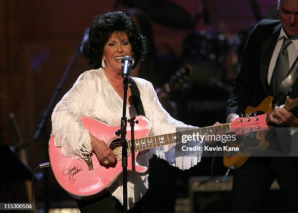 Musician Wanda Jackson performs onstage at the 24th Annual Rock and Roll Hall of Fame Induction Ceremony at Public Hall on April 4, 2009 in...