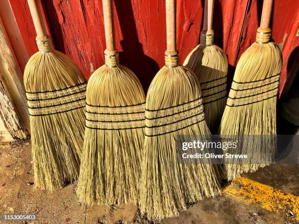 handmade millet brooms - broom stock pictures, royalty-free photos & images