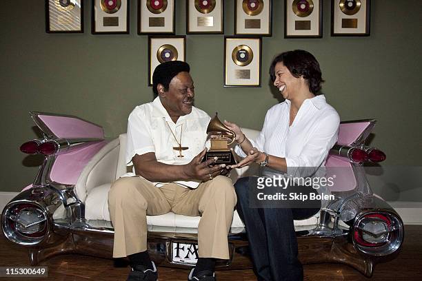 Fats Domino accepts his Grammy Lifetime Achievement Award presented by the Recording Academy's Angelia Bibbs-Sanders at a ceremony to replace...