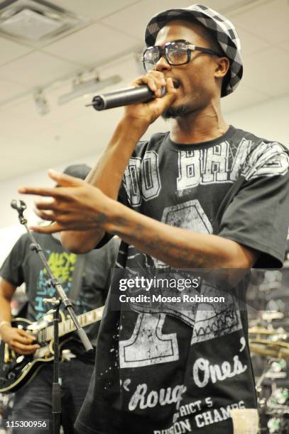 Recording artist B.o.B performs at the Reebok Classic Remix Collection hosted by Reebok and Foot Locker at Foot Locker - Gallery at South Dekalb on...