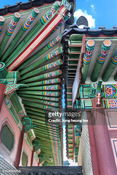 beautiful gyeongbokgung palace eaves pattern (dan-cheong) - jong heung lee stock pictures, royalty-free photos & images