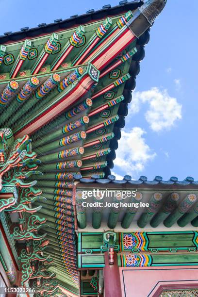 beautiful gyeongbokgung palace eaves pattern (dan-cheong) - jong heung lee stock pictures, royalty-free photos & images