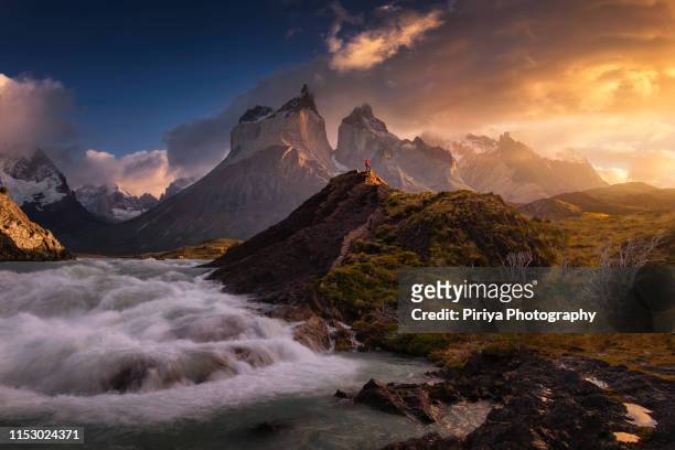 torres del paine waterfall - the americas stock pictures, royalty-free photos & images