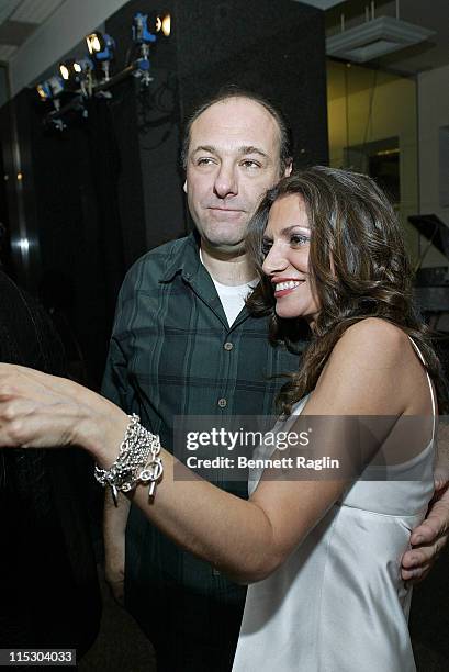 James Gandolfini and Kathrina Miccio during Artist Kathrina Miccio Presents Gibson Masters at Gibson Showroom Gallery in New York, New York, United...