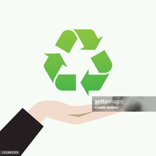 hand holding a recycle symbol - refuse reduce reuse recycle stock illustrations