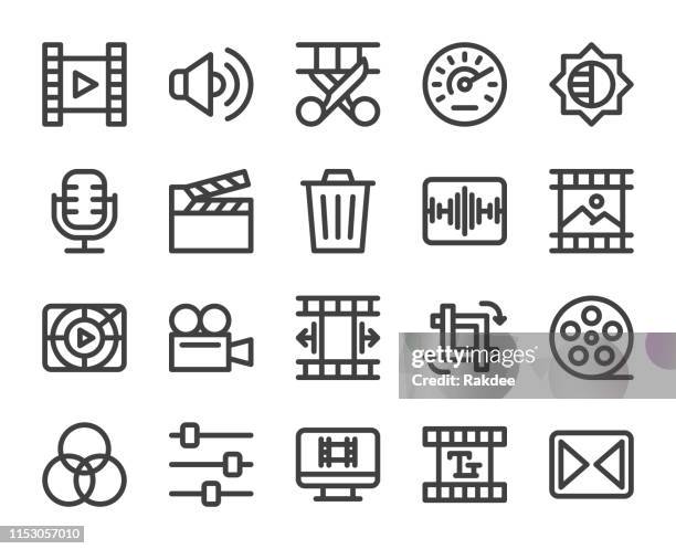 stockillustraties, clipart, cartoons en iconen met film maken en video bewerking-vette lijn iconen - filmen