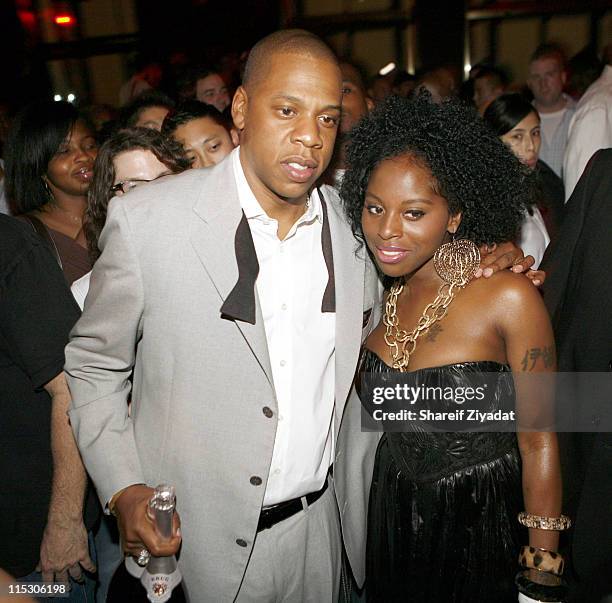 Jay Z and Foxy Brown during Jay-Z Celebrates the 10th Anniversary of "Reasonable Doubt" - Inside at Rainbow Room in New York, United States.