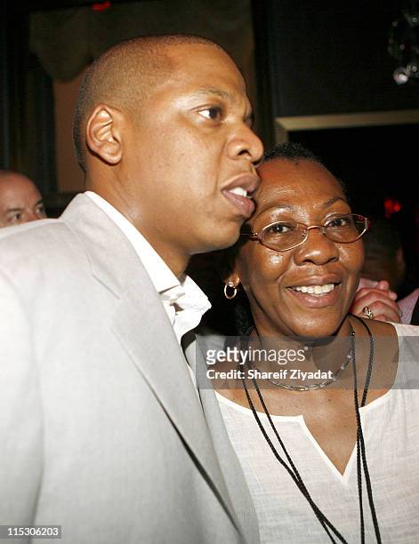 Jay Z and with his mother during Jay-Z Celebrates the 10th Anniversary of "Reasonable Doubt" - Inside at Rainbow Room in New York, United States.
