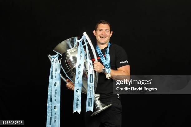 Alex Goode of Saracens poses for a photograph with the trophy following the Gallagher Premiership Rugby Final between Exeter Chiefs and Saracens at...