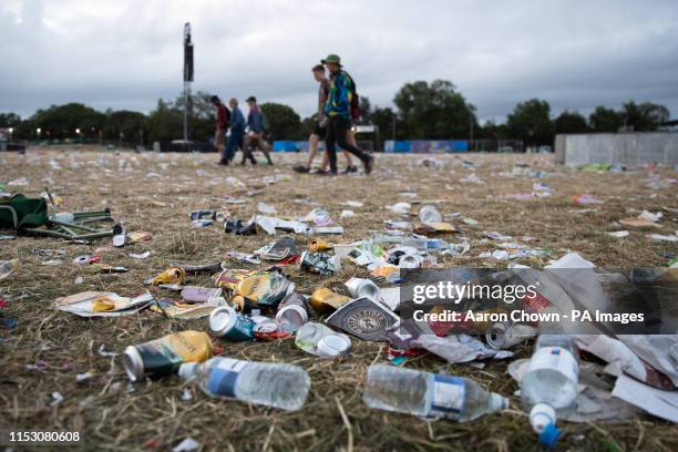 Rubbish left behind at the Glastonbury Festival at Worthy Farm in Somerset.