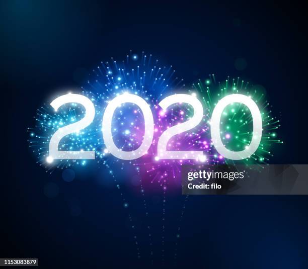 bildbanksillustrationer, clip art samt tecknat material och ikoner med fyrverkerier 2020 nyårsfirande - happy new year 2020