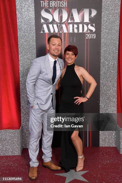 Adam Rickitt and Katy Fawcett attend the British Soap Awards at The Lowry Theatre on June 01, 2019 in Manchester, England.