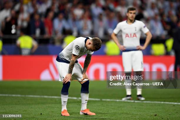 Kieran Trippier of Tottenham Hotspur looks dejected after the UEFA Champions League Final between Tottenham Hotspur and Liverpool at Estadio Wanda...