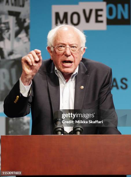 Bernie Sanders speaks onstage at the MoveOn Big Ideas Forum at The Warfield Theatre on June 01, 2019 in San Francisco, California.