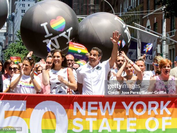 Andrew Cuomo with his daughters Michaela Cuomo, Mariah Cuomo and Cara Cuomo are seen at the World Pride NYC on June 30, 2019 in New York City.