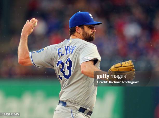 Brian Flynn of the Kansas City Royals pitches in the eighth inning against the Texas Rangers at Globe Life Park in Arlington on June 01, 2019 in...