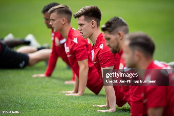 Julius Kade of 1.FC Union Berlin during the sports training camp at Waldstadion on July 1, 2019 in Bad Saarow, Germany.