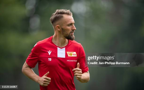 Florian Huebner of 1 FC Union Berlin during the sports training camp at Waldstadion on July 1, 2019 in Bad Saarow, Germany.