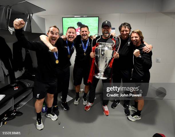 Jurgen Klopp manager of Liverpool Peter Krawietz and Pepijn Lijnders assistant manager, Andreas Kornmayer head of fitness, and John Achterberg and...