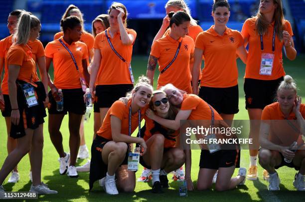 Netherlands' players pose during a photo session on the pitch of the Groupama stadium in Lyon, on July 1 during the France 2019 football Women's...