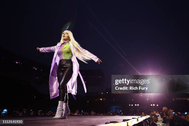 Ava Max performs onstage at 2019 iHeartRadio Wango Tango presented by The JUVÉDERM® Collection of Dermal Fillers at Dignity Health Sports Park on...