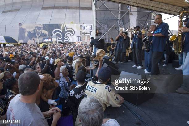 The Rebirth Brass Band outside the Louisiana Superdome prior to the Monday Night Football game between the Atlanta Falcons and New Orleans Saints on...