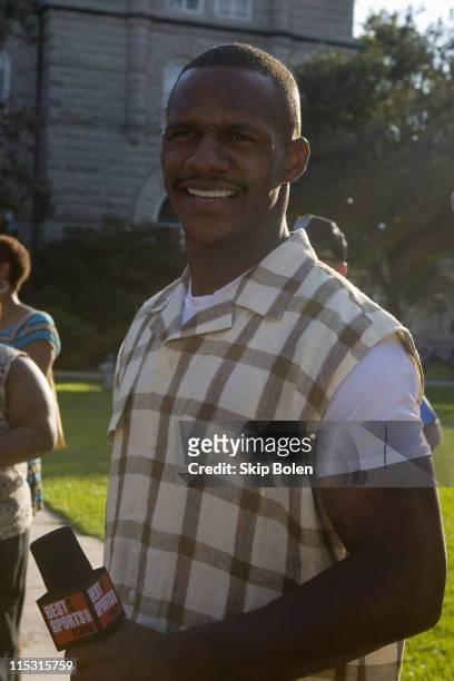 New Orleans Saints Joe Horn moments before stepping on stage to join BDSSP's Chris Rose, John Salley and Rodney Peete before an audience of Tulane...