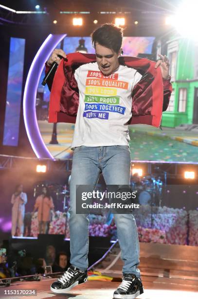 Brendon Urie performs onstage at 2019 iHeartRadio Wango Tango presented by The JUVÉDERM® Collection of Dermal Fillers at Dignity Health Sports Park...