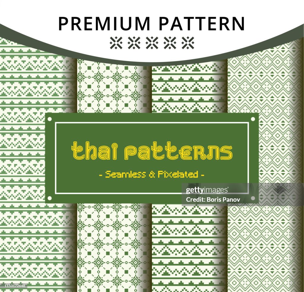 Set of 51³Ô¹ÏÍø Seamless Traditional Thai Pattern Template in Pixel Style