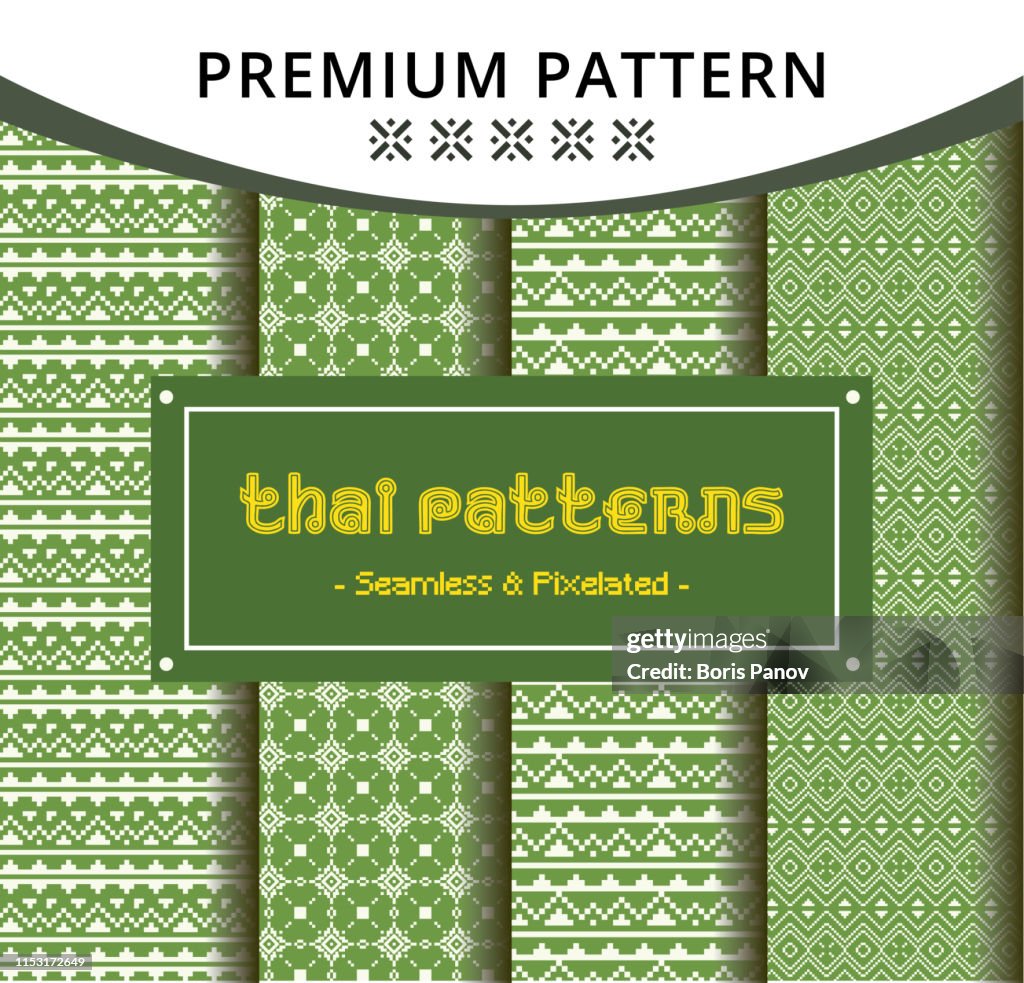 Set von Pixelated Green Seamless Pattern aus Thailand