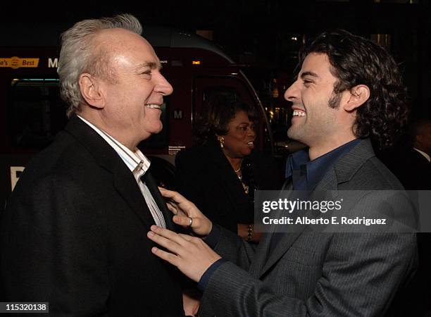 New Line's Rolf Mittweg and Oscar Isaac during "The Nativity Story" Los Angeles Premiere at AMPAS in Los Angeles, California, United States.