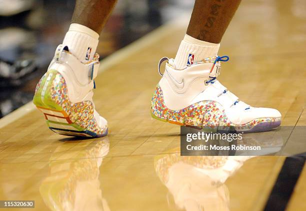 LeBron James' Nike Shoes during Celebrity Sightings at Atlanta Hawks vs Cleveland Cavaliers - December 1, 2006 at Philips Arena in Atlanta, Georgia,...