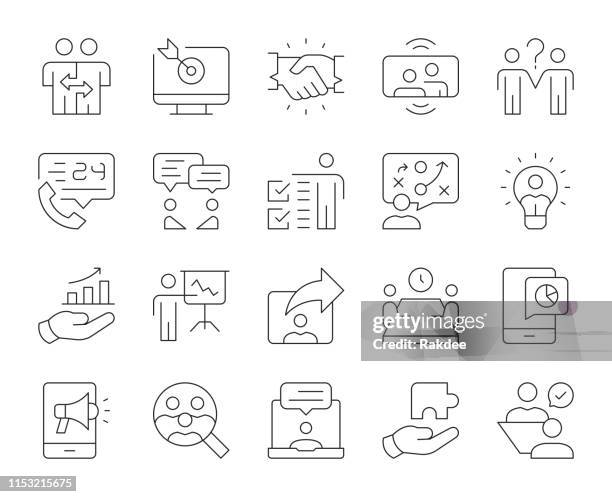 business consulting-thin line icons - umschulung stock-grafiken, -clipart, -cartoons und -symbole