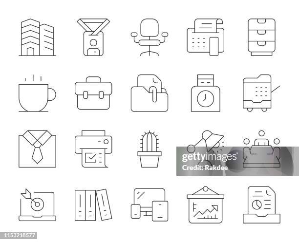 business office-thin line icons - kopiergerät stock-grafiken, -clipart, -cartoons und -symbole