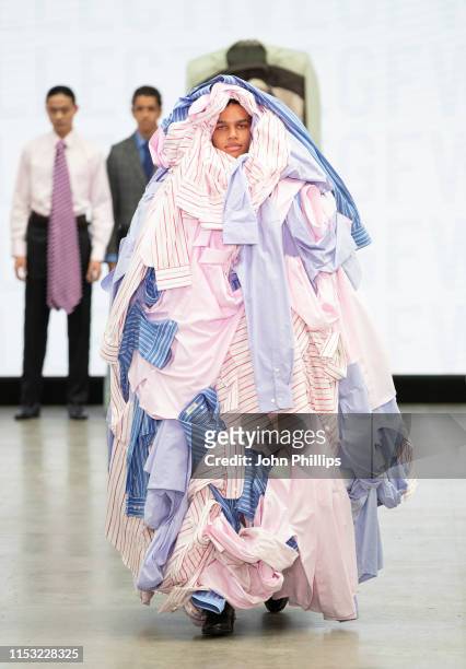 Models on the runway during the GFW collective show show at Graduate Fashion Week at The Truman Brewery on June 02, 2019 in London, England.