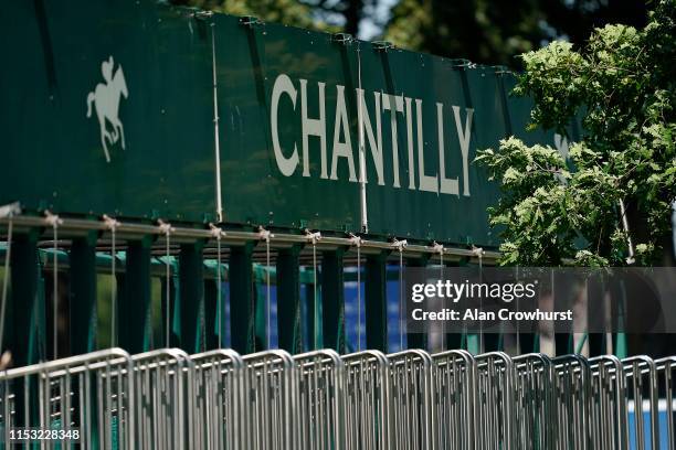 General view of starting stalls during The Qipco Prix du Jockey Club meeting at Hippodrome de Chantilly on June 02, 2019 in Chantilly, France.