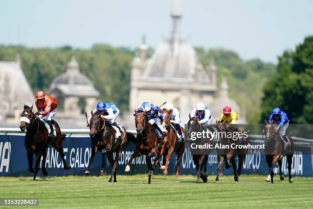 James Doyle riding Aspetar win The Grand Prix De Chantilly during The Qipco Prix du Jockey Club meeting at Hippodrome de Chantilly on June 02, 2019...