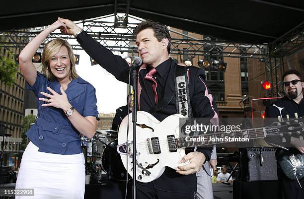 Chris Isaak with host Melissa Doyle during Chris Isaak Performs on Sunrise - October 27, 2006 at Doltone House, Jones Bay Wharf in Sydney, NSW,...