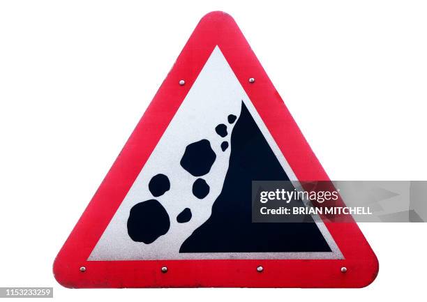 roadside traffic warning sighn 'land slide' - erdrutsch stock-fotos und bilder