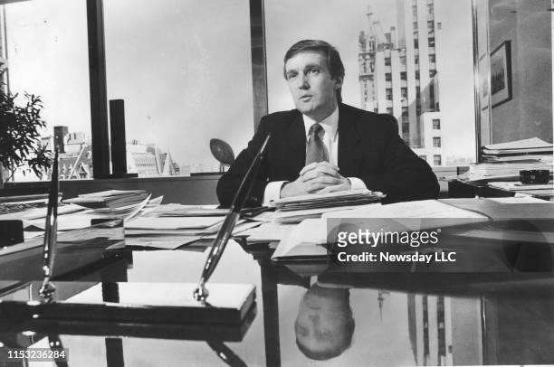 Real estate developer Donald Trump in his office at Trump Towers in Manhattan on April 4, 1985.